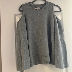 Loft gray sweater open shoulder with bell sleeve